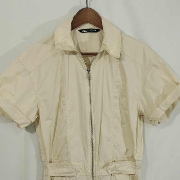 Zara Utility Jumpsuit Beige Short Sleeve Zip Front Size xs - Picture 3 of 10